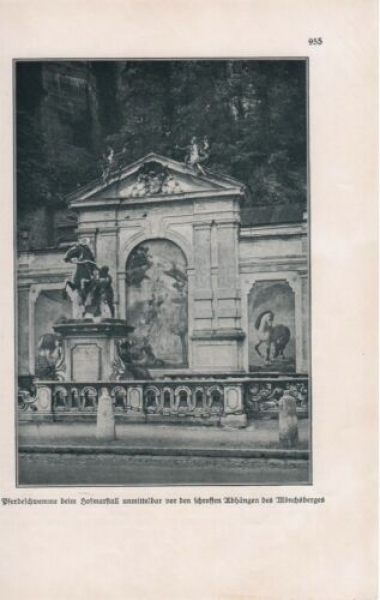 1927 - Pferdeschwemme beim Hofmarstall unmittelbar vor Mönchsberg, alter Druck